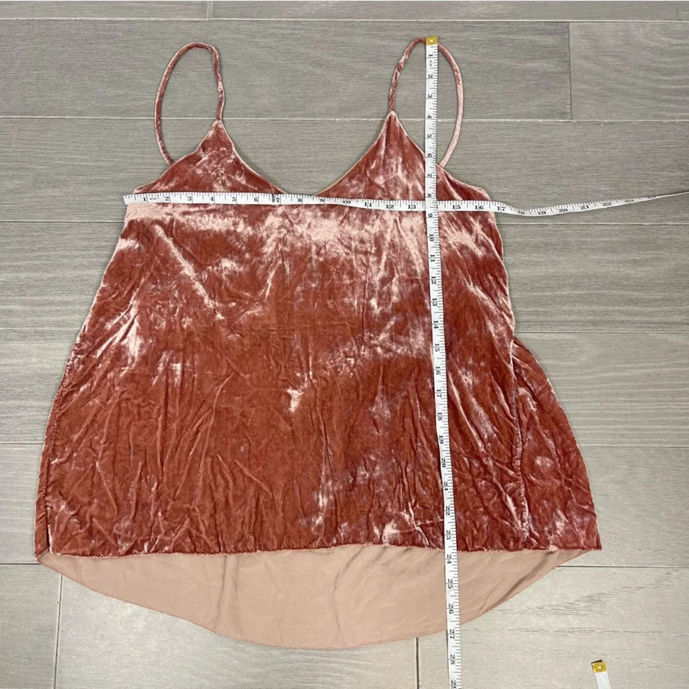 CAARA 100% Silk Crushed Velvet Spaghetti Strap Cami Camisole Top In Rust M - Picture 16 of 16